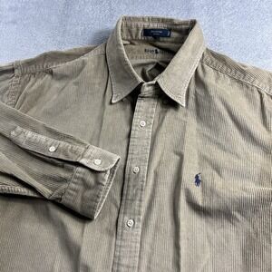 Vintage Polo Ralph Lauren Beige Corduroy Button Up Shirt Mens 2XL 90s Blaire Fit